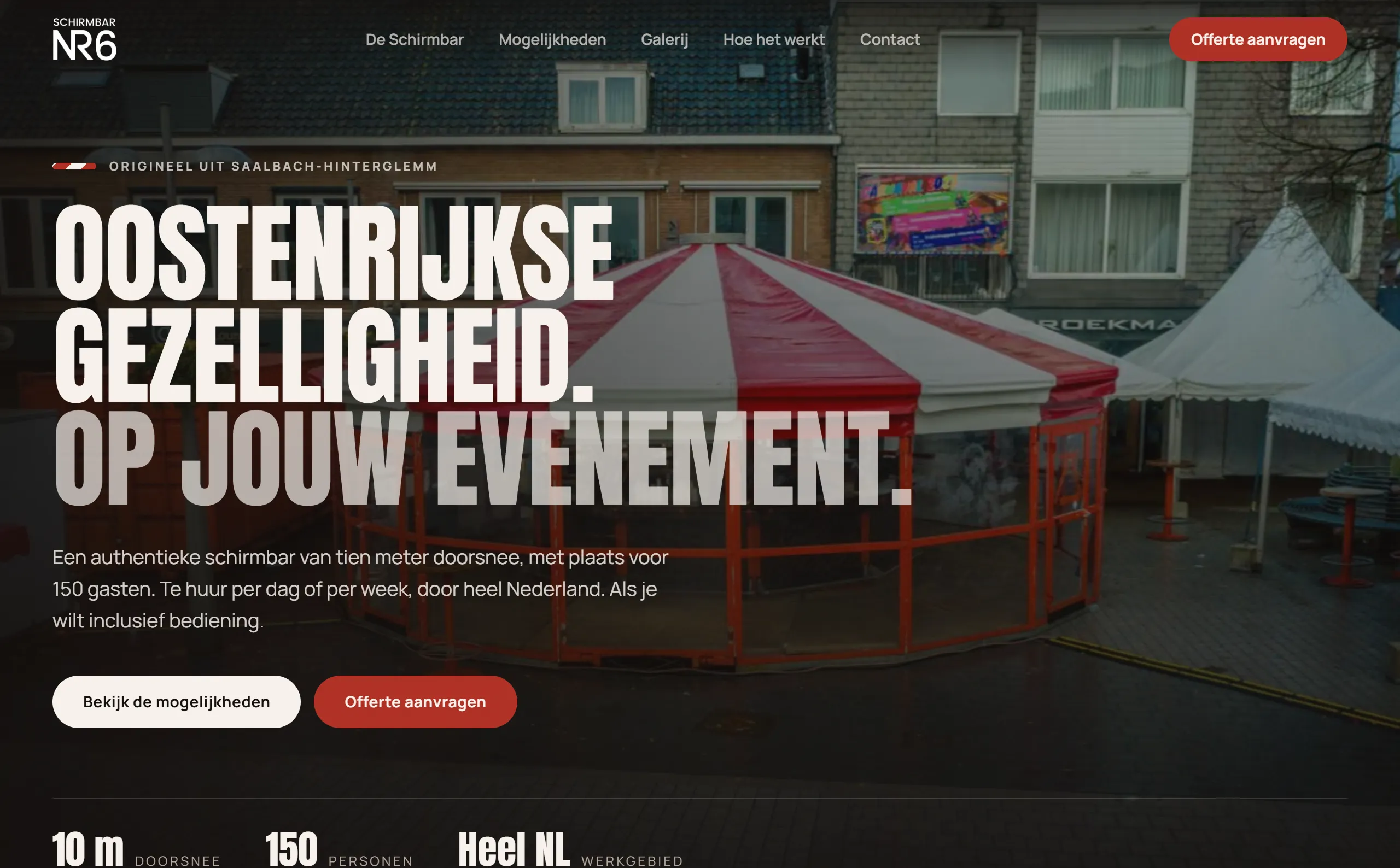 De nieuwe website van Schirmbar NR6 met de kop Oostenrijkse gezelligheid op jouw evenement.
